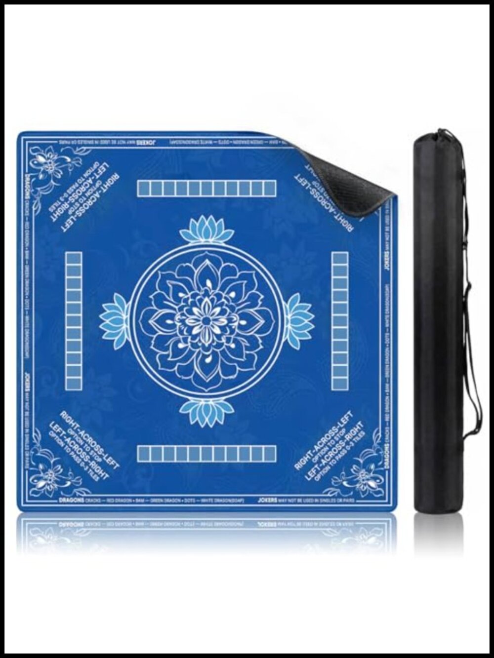 Mahjong Mat with Rules 3mm Non-Slip 33x33 Blue